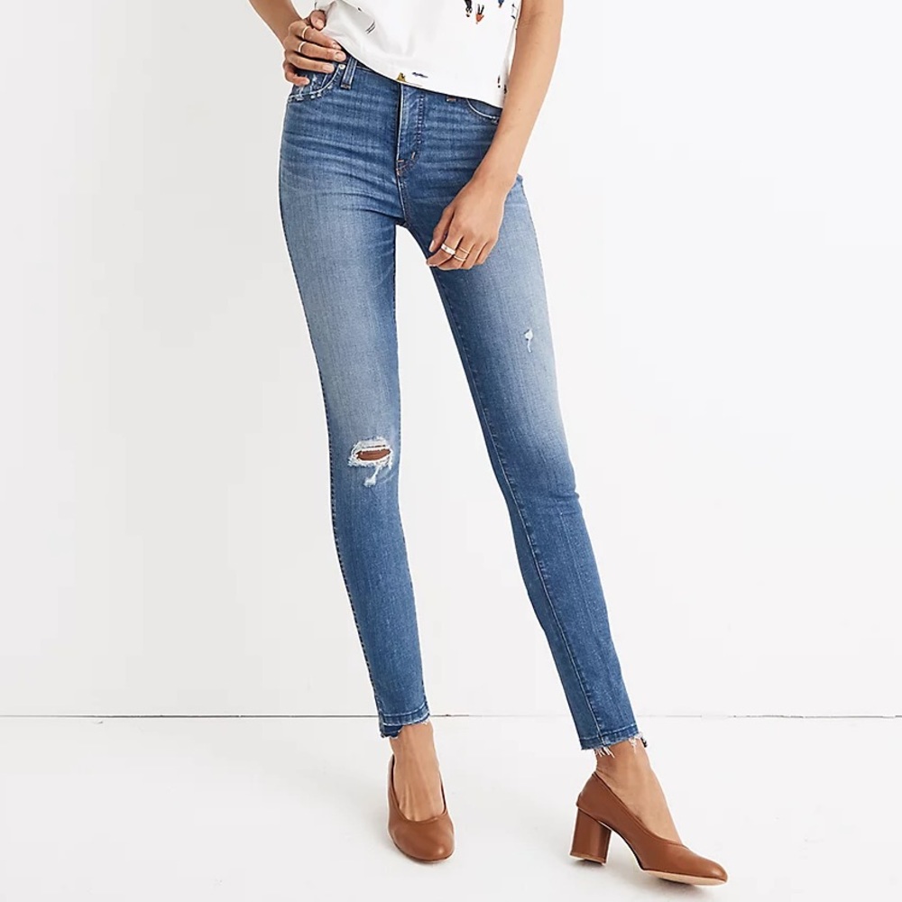 Madewell 10" High Rise Skinny Jeans Distressed Drop Step Hem Edition - Size 24